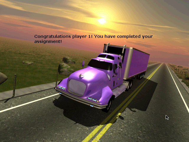 Screenshot of the round end screen, congratulating the player on completing their assignment.