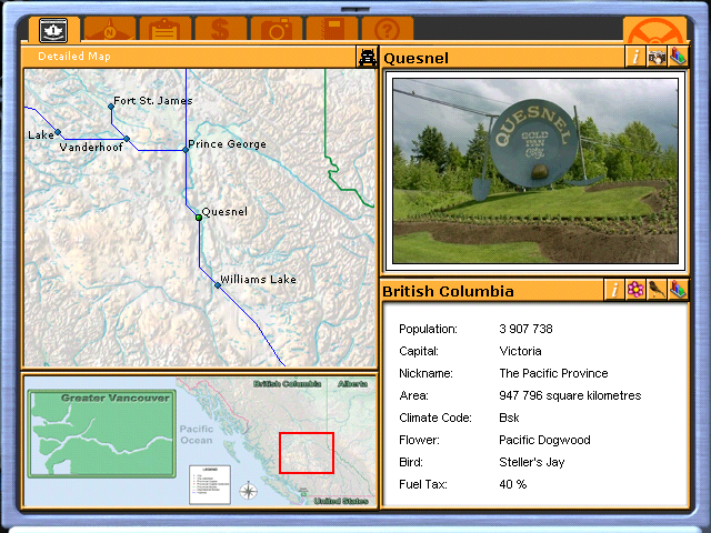 Screenshot of the map in Crosscountry BC, emphasizing that the total map is large and a single screen shows only part of the province.