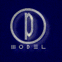 White logo depicting the letter P inside a circle and the text Model over a blue background.