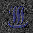 A blue YMO onsen logo over a dark staticky background.